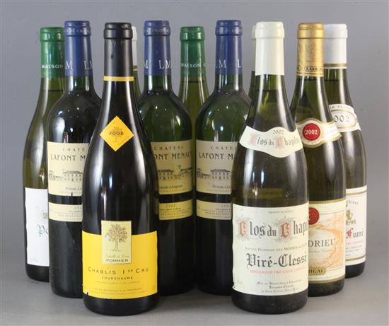 Eleven assorted French white wines including two Pouilly Fume, Les Chantebines, 2002, two bottles of Clos Du